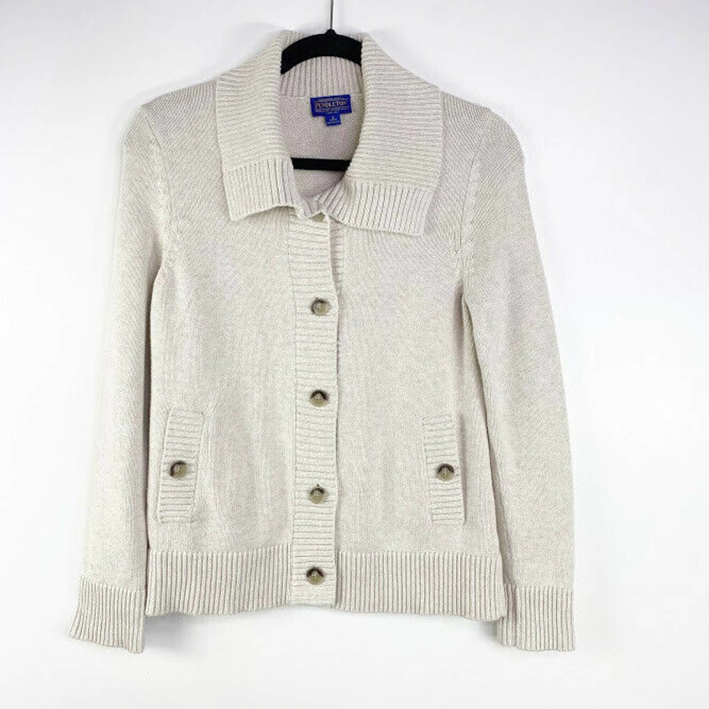 Pendleton Knitted Ribbed Trip Button Up Cardigan S - image 1